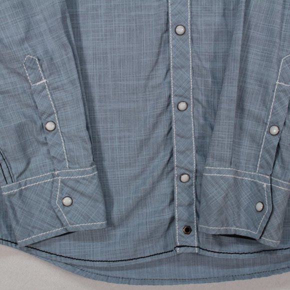 Buckle Black Shirt Men's Large Blue Long Sleeve Solid Pearl Snap Standard Fit - Picture 6 of 14